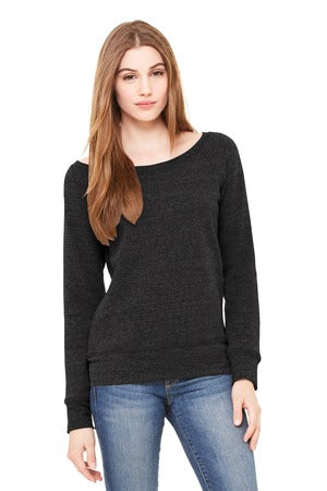 BELLA+CANVAS Women's Sponge Fleece Wide-Neck Sweatshirt Charcoal-Black Triblend.3386