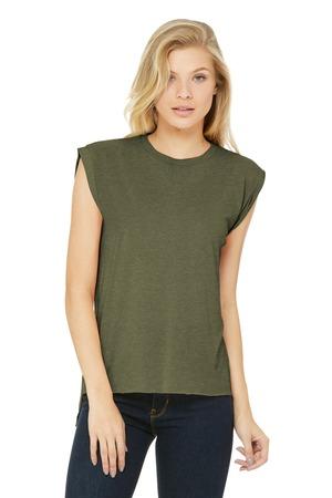 BELLA+CANVAS Women's Flowy Muscle Tee With Rolled Cuffs Heather Olive.36441
