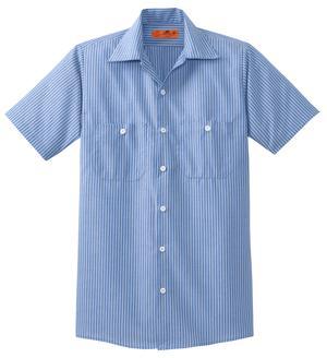 Red Kap?? Long Size, Short Sleeve Striped Industrial Work Shirt Blue/ White.9303