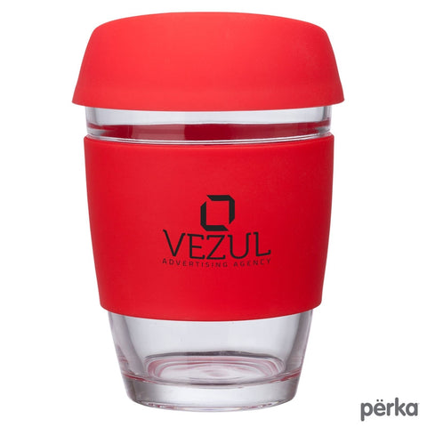 Rizzo Perka® 12 oz. Glass Mug w/ Silicone Grip &amp; Lid