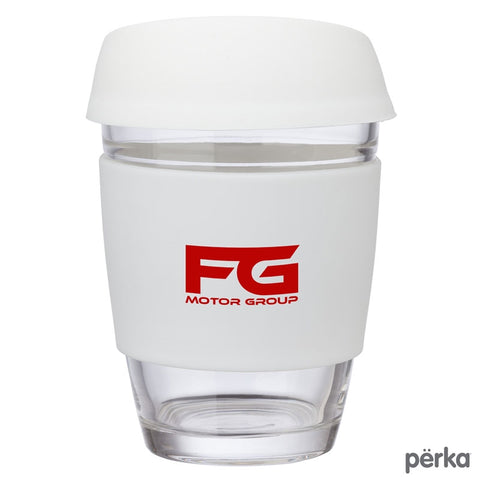 Rizzo Perka® 12 oz. Glass Mug w/ Silicone Grip &amp; Lid