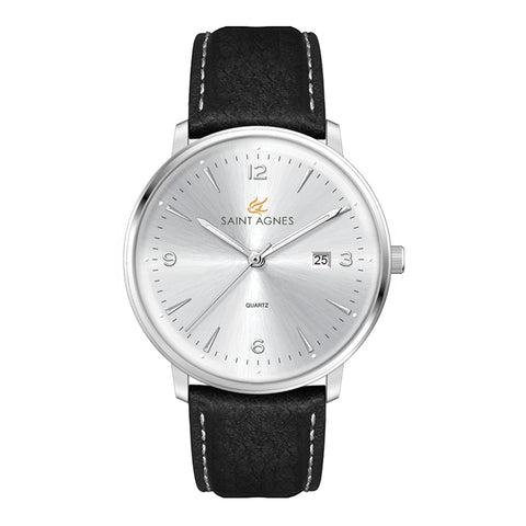 WC1518 39MM STEEL SILVER CASE, 3 HAND MVMT, DTE DISPLAY, SILVER DIAL, LEATHER STRAP, FLAT MINERAL CRYSTAL,