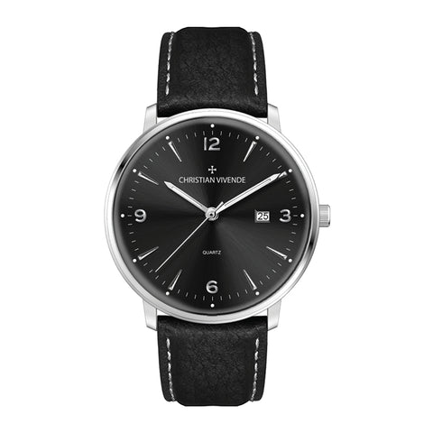 WC1522 39MM STEEL SILVER CASE, 3 HAND MVMT, DTE DISPLAY, BLACK DIAL, LEATHER STRAP, FLAT MINERAL CRYSTAL, 5