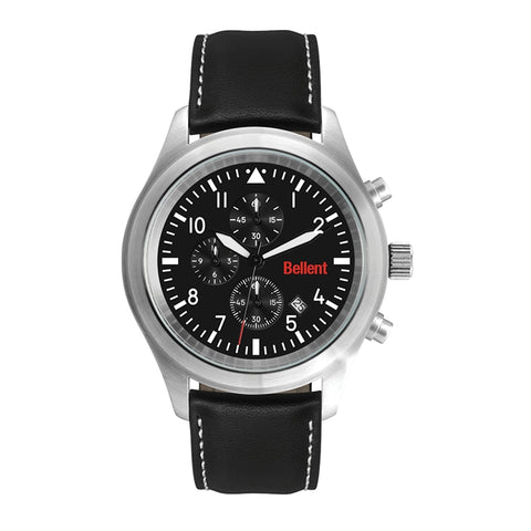WC3096 44MM STEEL MATTE SILVER CASE, CHRONOGRAPH MVMT, BLACK DIAL, DTE DISPLAY, LEATHER STRAP, FLAT MINERAL