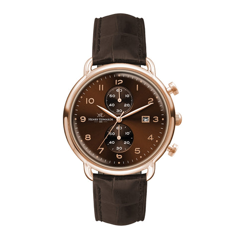 WC3302 42MM STEEL ROSE GOLD CASE, CHRONOGRAPH MVMT, BROWN DIAL, DTE DISPLAY, LEATHER STRAP, DOME MINERAL CR