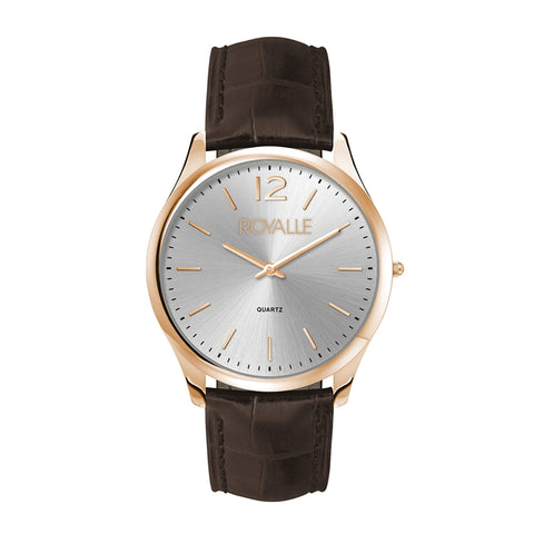 WC4092 43MM STEEL ROSE GOLD CASE, 2 HAND MVMT, SILVER DIAL, LEATHER STRAP, DOME MINERAL CRYSTAL, 3 ATM WTR