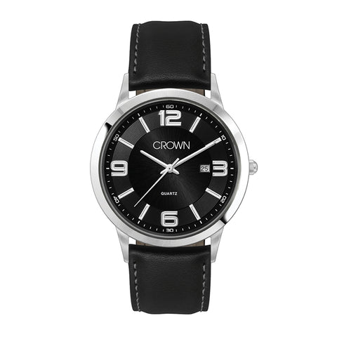 WC4216 43MM STEEL SILVER CASE, 3 HAND MVMT, BLACK DIAL, DTE DISPLAY, LEATHER STRAP, FLAT MINERAL CRYSTAL, 5