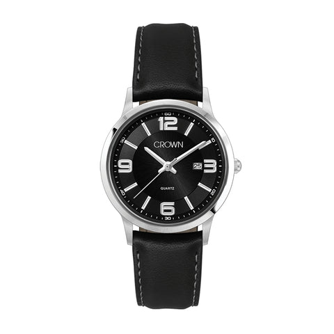WC4217 22MM STEEL SILVER CASE, 3 HAND MVMT, BLACK DIAL, DTE DISPLAY, LEATHER STRAP, FLAT MINERAL CRYSTAL, 5