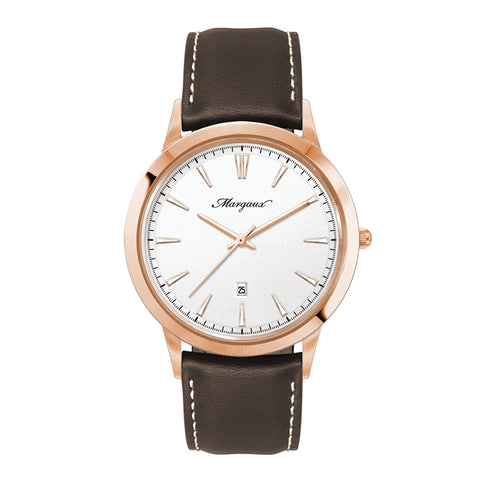 WC4218 43MM STEEL ROSE GOLD CASE, 3 HAND MVMT, WHITE DIAL, DTE DISPLAY, LEATHER STRAP, FLAT MINERAL CRYSTAL