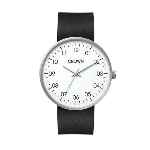 WC6116 40MM STEEL MATTE SILVER CASE, 3 HAND MVMT, WHITE DIAL, LEATHER STRAP, FLAT MINERAL CRYSTAL, 5 ATM WT