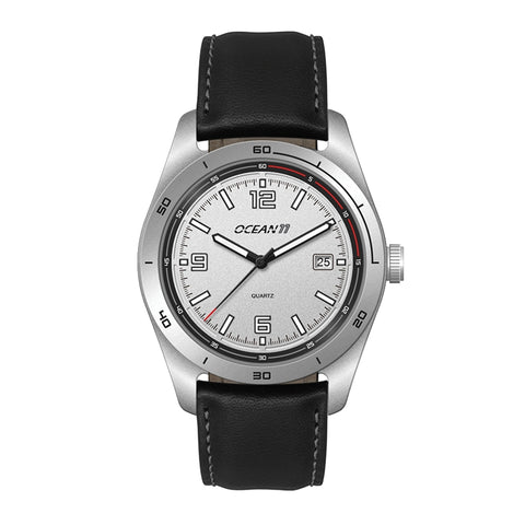 WC6604 42MM STEEL MATTE SILVER CASE, 3 HAND MVMT, SILVER DIAL, DTE DISPLAY, LEATHER STRAP, FLAT MINERAL CRY
