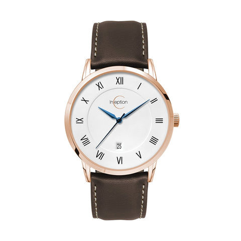 WC8126 39MM STEEL ROSE GOLD CASE, 3 HAND MVMT, DTE DISPLAY, WHITE DIAL, LEATHER STRAP, DOME MINERAL CRYSTAL