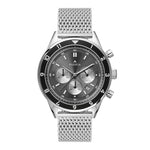 WC9108 42MM STEEL SILVER CASE, CHRONOGRAPH MVMT, CHARCOAL DIAL, DTE DISPLAY, BK ROTATING BEZEL, MESH STRAP,